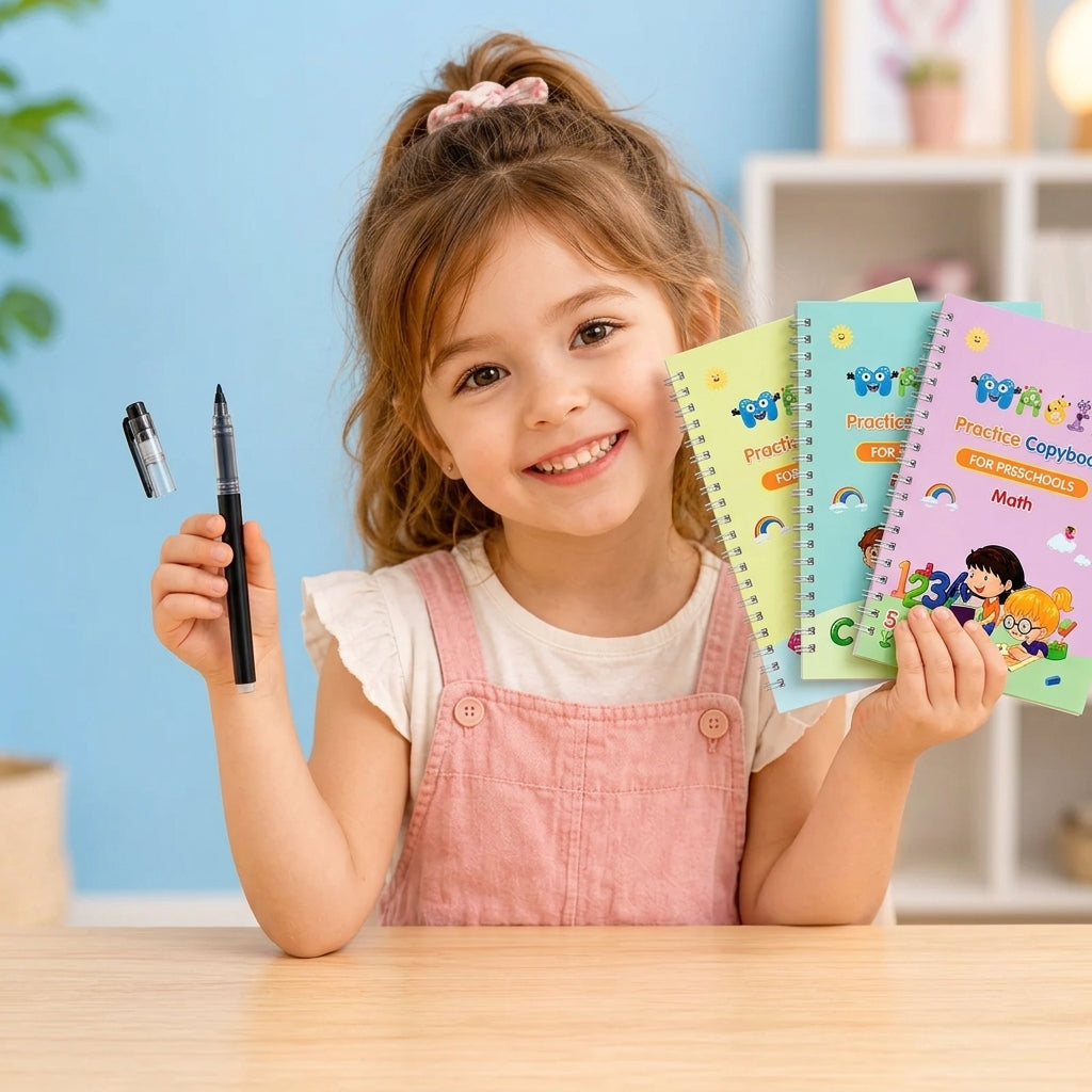 Magic Practice Copybook Set for Preschoolers – Number, Alphabet, Math & Drawing | Ages 3+